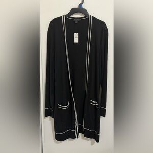 New with tag Talbots Long Sweater Duster Open Front-Black Ivory L Petite